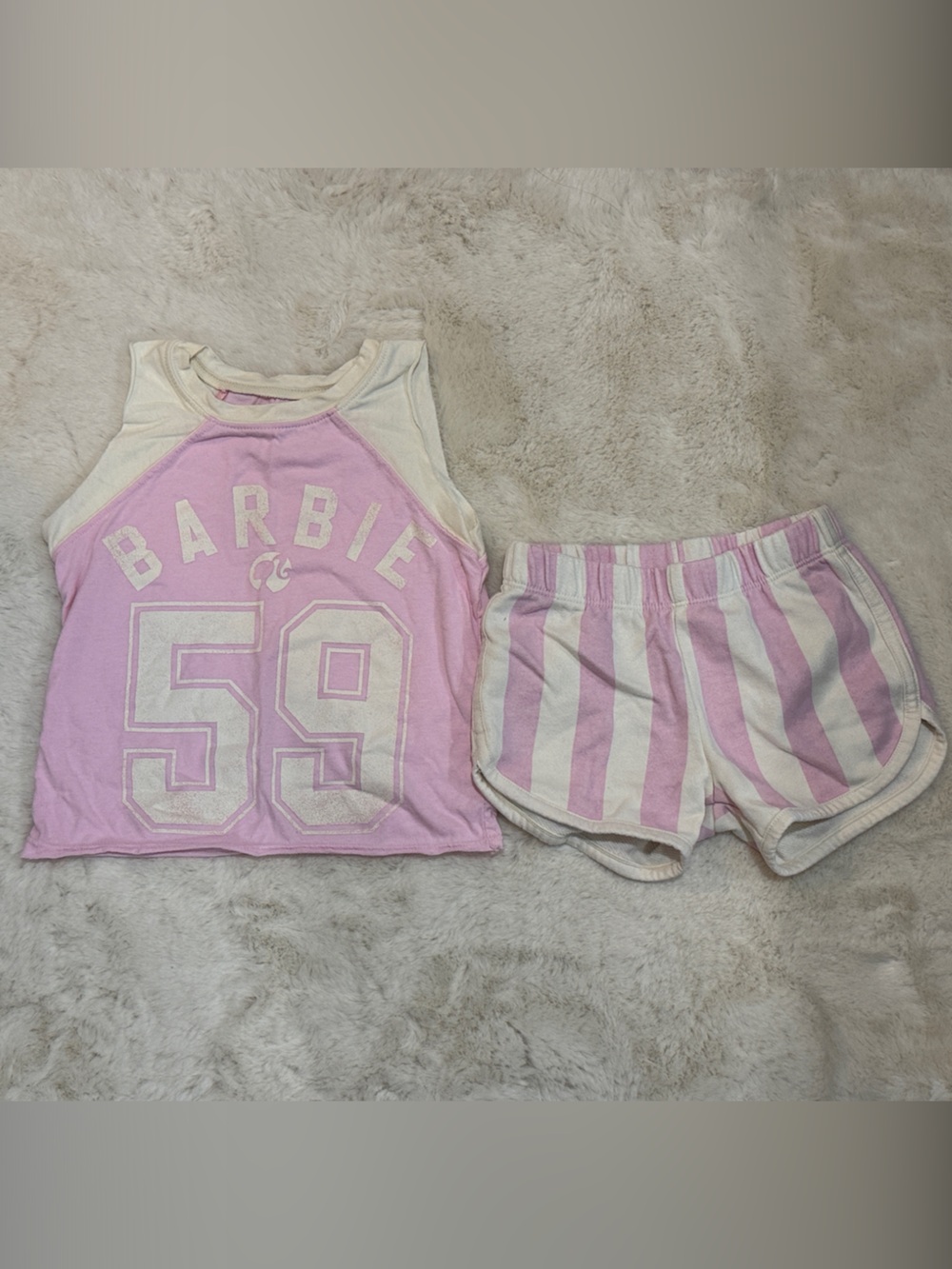 Barbie Pink and Cream Striped Shorts Set